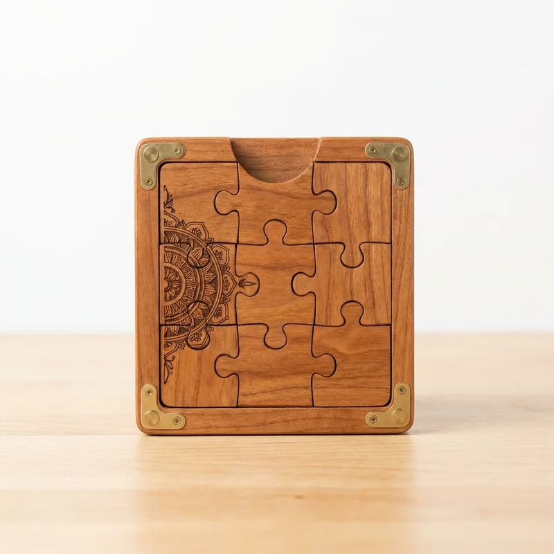 Hardwood Puzzle Wallet — Hard Secret Compartment Gift for Him - 1