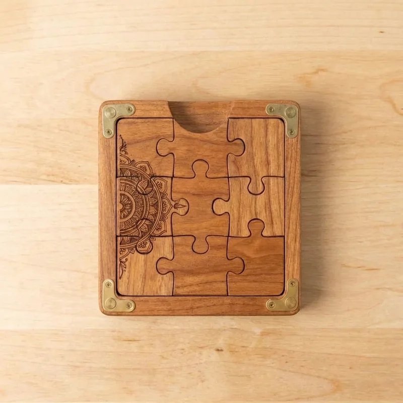 Hardwood Puzzle Wallet — Hard Secret Compartment Gift for Him - 2