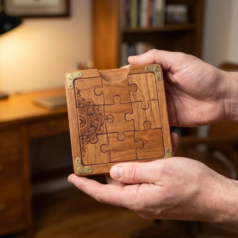Hardwood Puzzle Wallet — Hard Secret Compartment Gift for Him - 4