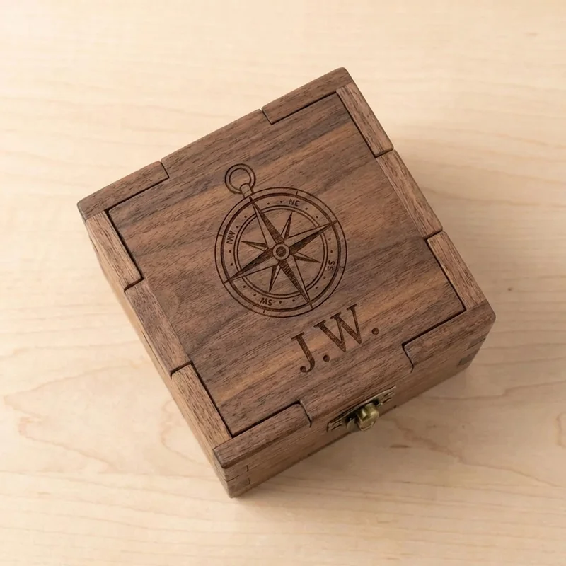 Walnut Puzzle Box — Medium Secret Compartment Gift for Him - 2