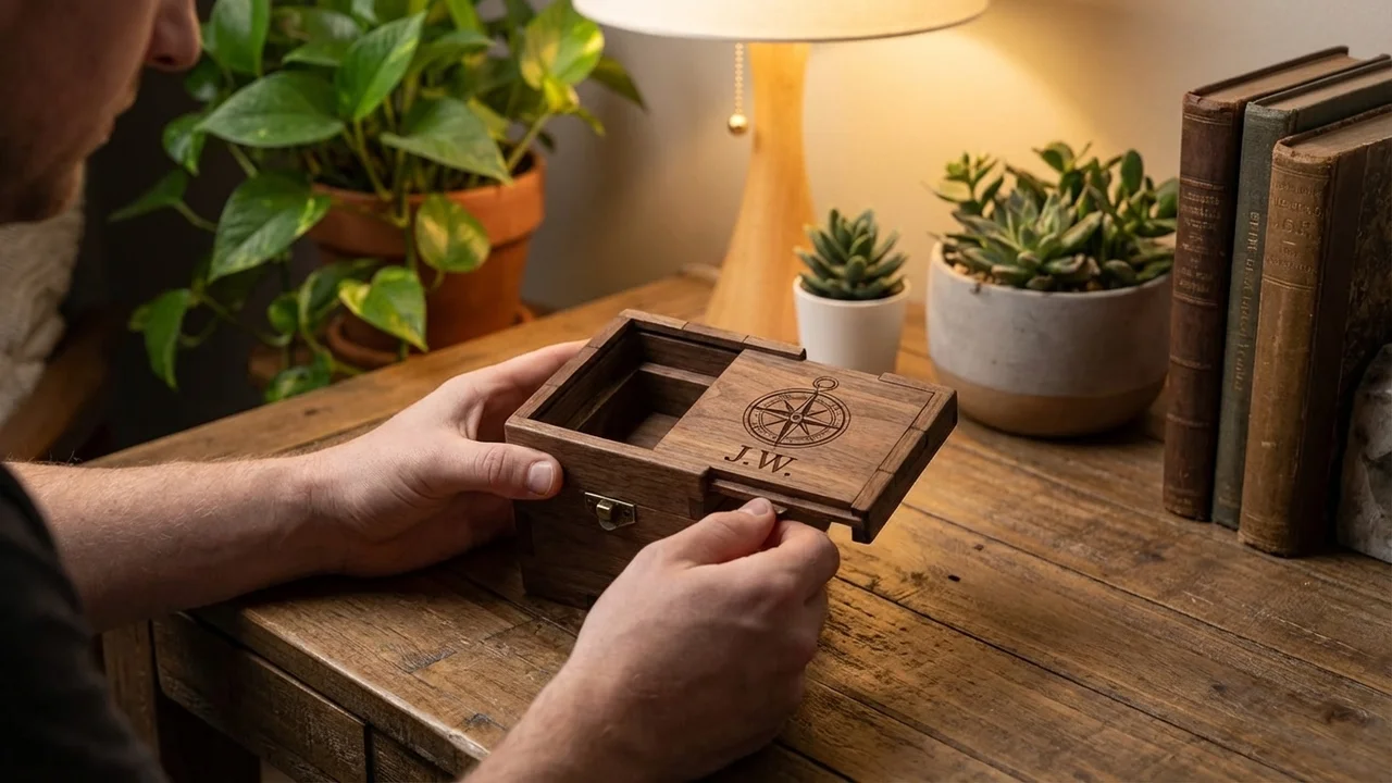 Walnut Puzzle Box — Medium Secret Compartment Gift for Him - 5