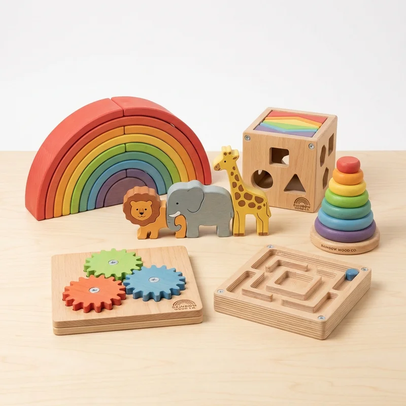 Rainbow Wooden Puzzle Adventure Set — Easy 6-Puzzle Starter Kit - 1