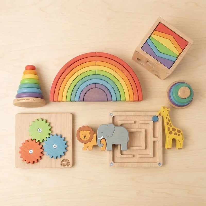 Rainbow Wooden Puzzle Adventure Set — Easy 6-Puzzle Starter Kit - 2