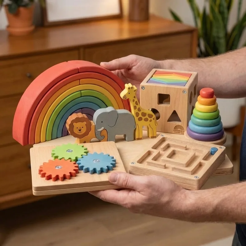 Rainbow Wooden Puzzle Adventure Set — Easy 6-Puzzle Starter Kit - 4