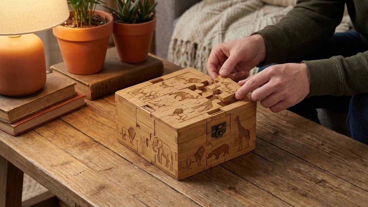 Animal Kingdom Bamboo Puzzle Box — Medium Wildlife Discovery - 5