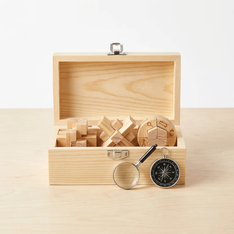 Junior Detective Wooden Escape Kit — Medium 3-Puzzle Mystery - 1