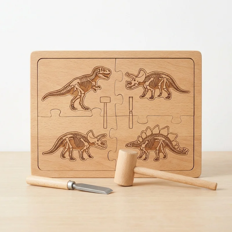 Dino Dig Wooden Puzzle Collection — Easy Dinosaur Discovery Set - 1