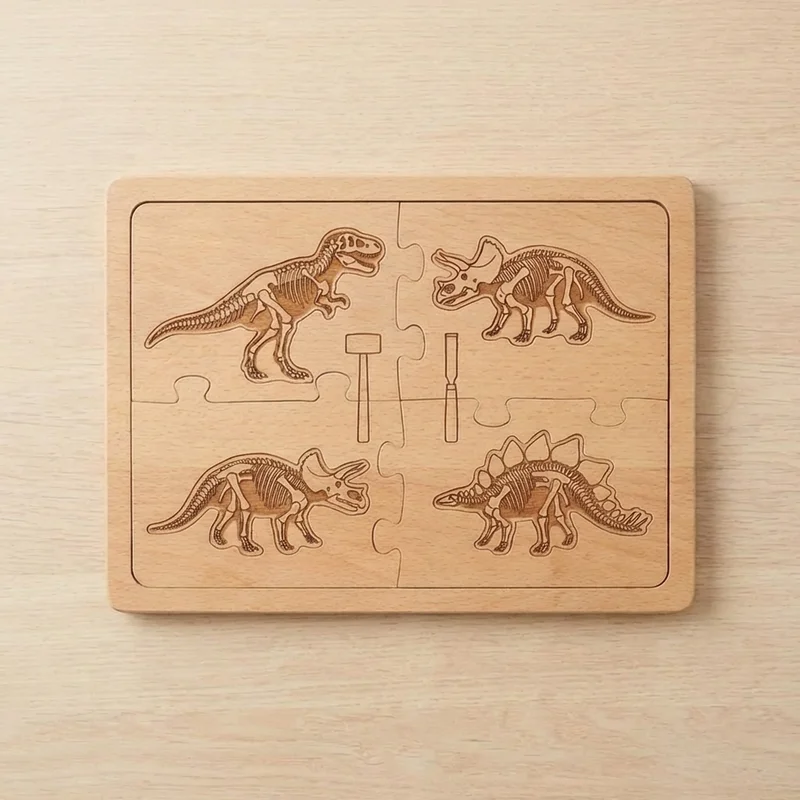 Dino Dig Wooden Puzzle Collection — Easy Dinosaur Discovery Set - 2