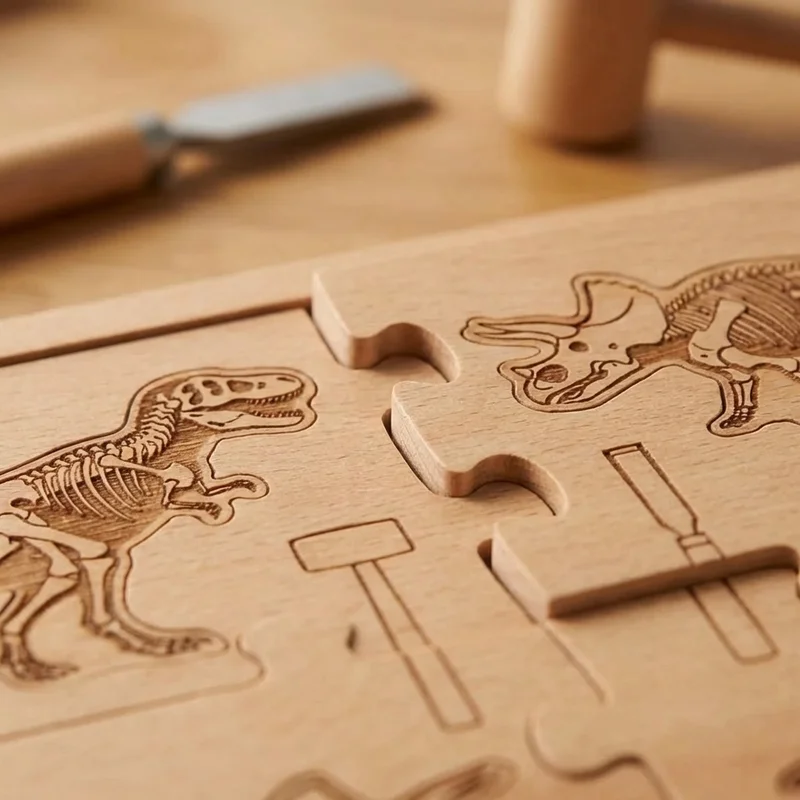 Dino Dig Wooden Puzzle Collection — Easy Dinosaur Discovery Set - 3