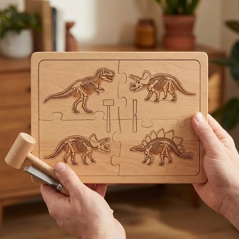 Dino Dig Wooden Puzzle Collection — Easy Dinosaur Discovery Set - 4