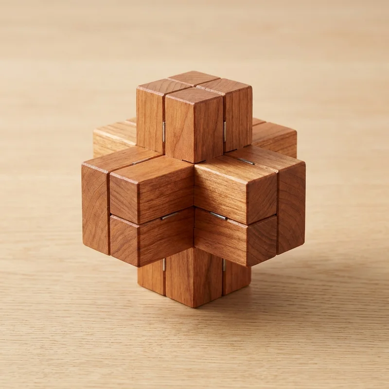 Cherry Wood Cross Puzzle — Medium 6-Piece Burr Brain Teaser - 1
