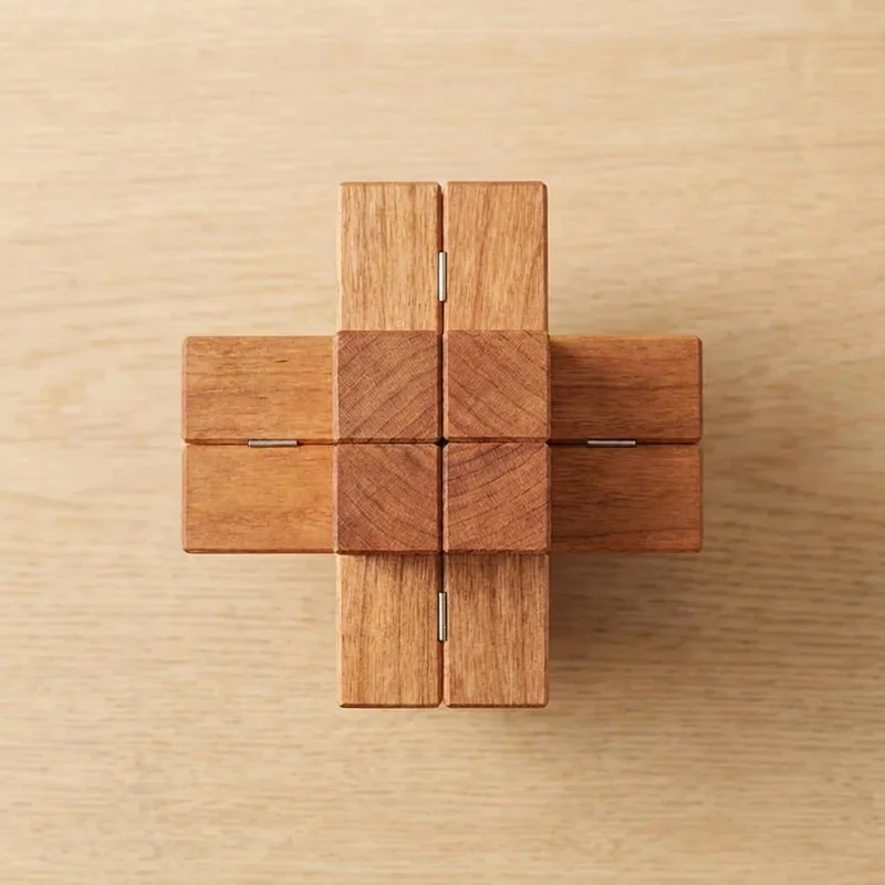 Cherry Wood Cross Puzzle — Medium 6-Piece Burr Brain Teaser - 2