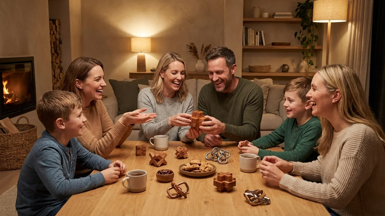 Cherry Wood Cross Puzzle — Medium 6-Piece Burr Brain Teaser - 6