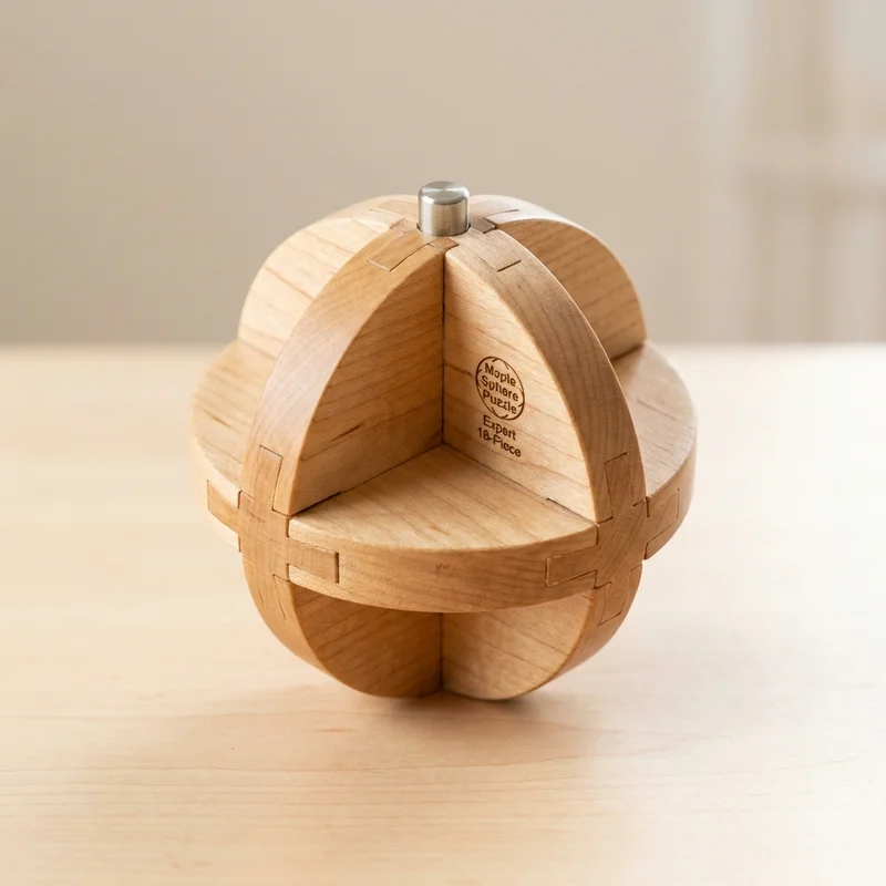 Maple Wood Sphere Puzzle — Expert 18-Piece Globe Brain Teaser - 1
