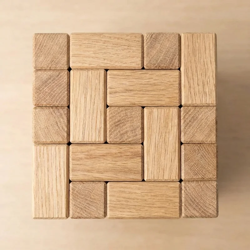 Oak Wood Tower Puzzle — Medium 9-Piece Stacking Brain Teaser - 2