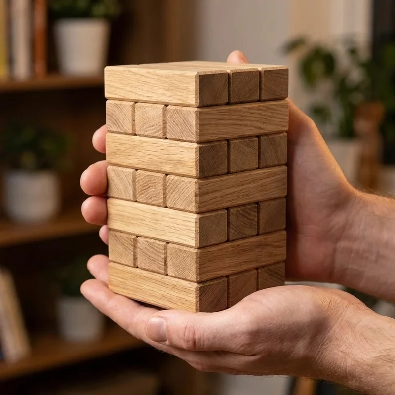 Oak Wood Tower Puzzle — Medium 9-Piece Stacking Brain Teaser - 4