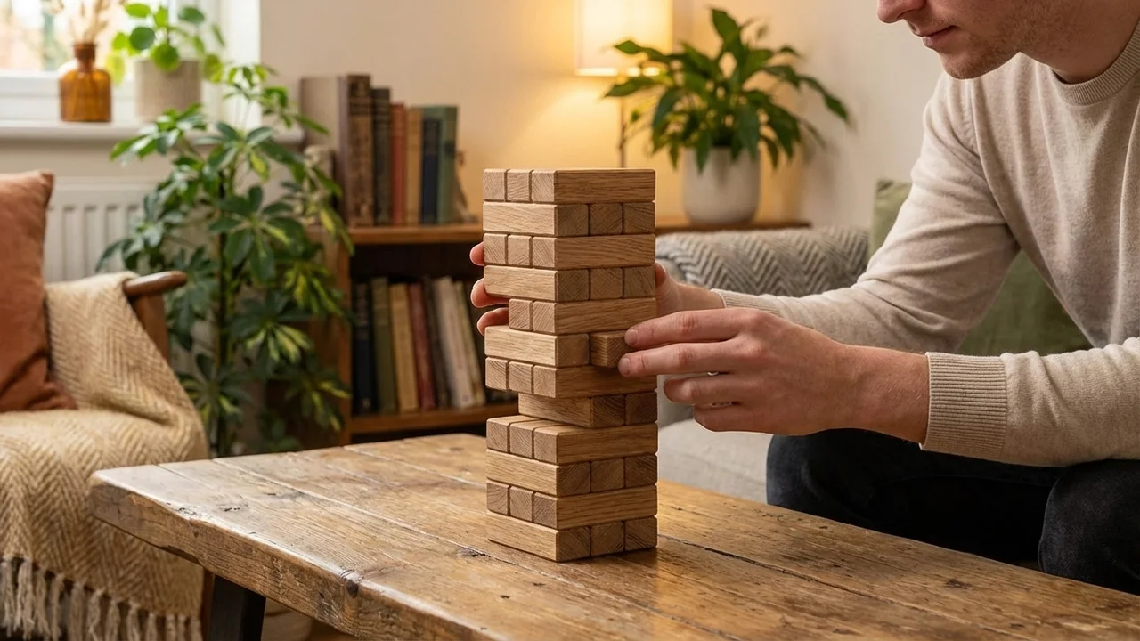 Oak Wood Tower Puzzle — Medium 9-Piece Stacking Brain Teaser - 5