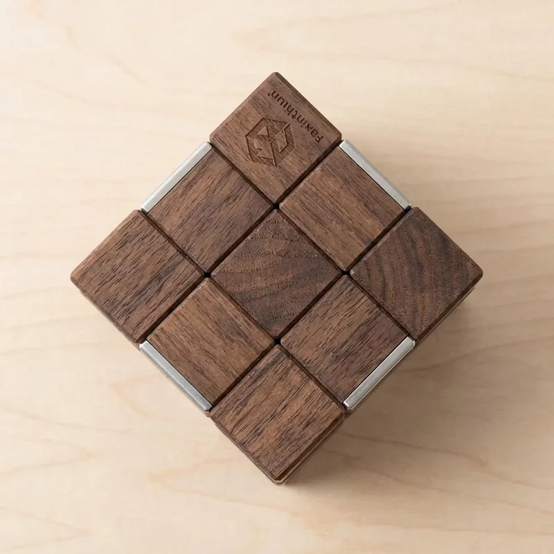 Walnut Wood Cube Puzzle — Hard 14-Piece Interlocking Brain Teaser - 2