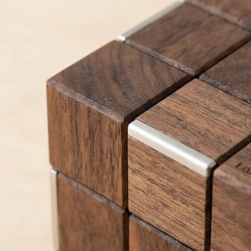 Walnut Wood Cube Puzzle — Hard 14-Piece Interlocking Brain Teaser - 3