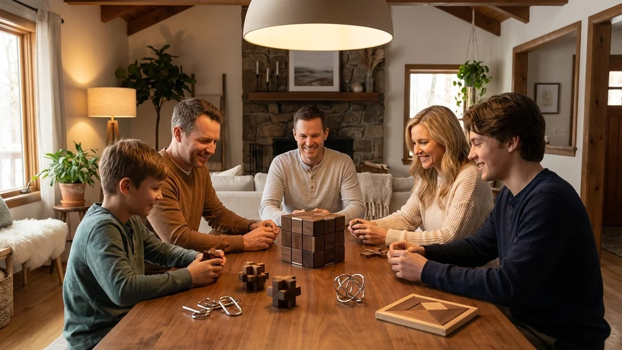 Walnut Wood Cube Puzzle — Hard 14-Piece Interlocking Brain Teaser - 6