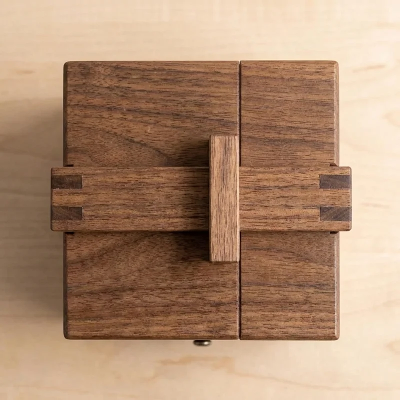 Walnut Japanese Puzzle Box — Hard 21-Step Hidden Drawer - 2