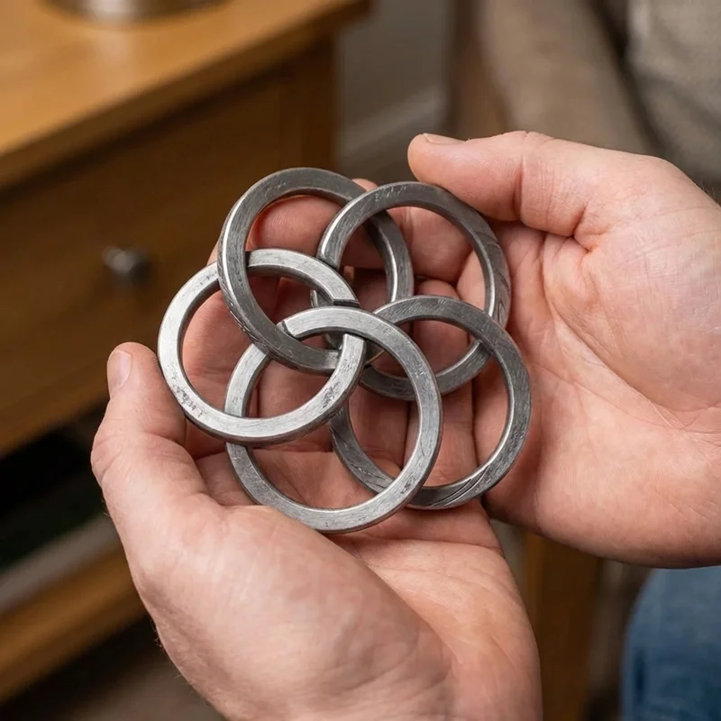 Recycled Steel Logic Rings — Hard Interlocking Puzzle - 4