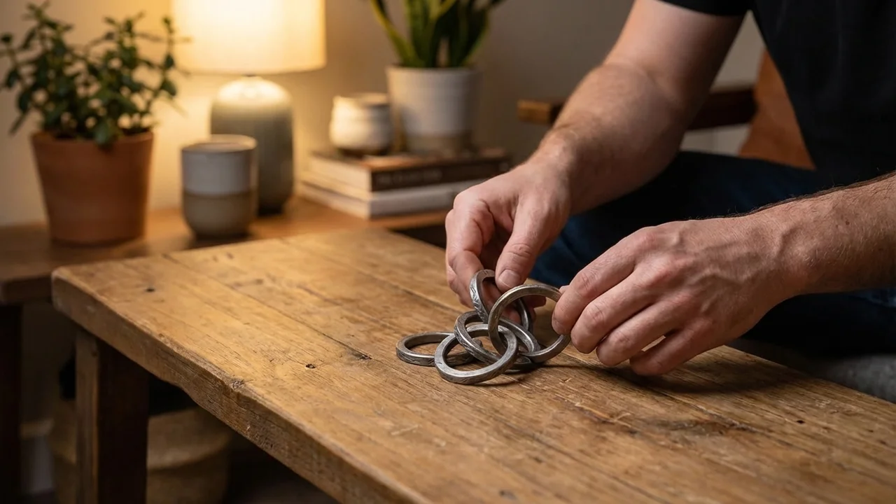 Recycled Steel Logic Rings — Hard Interlocking Puzzle - 5