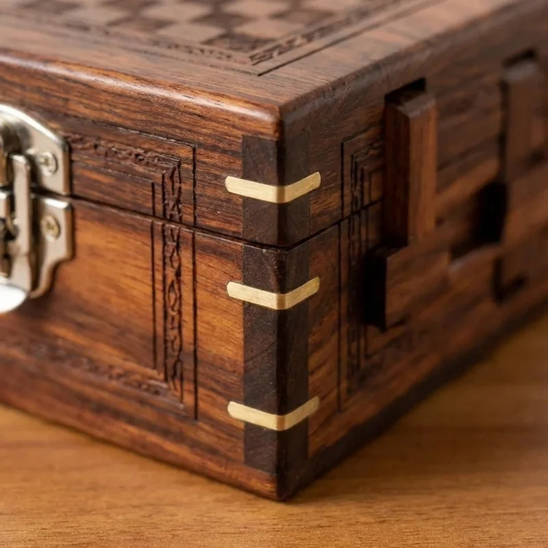 Rosewood Chess Puzzle Box — Expert Handcrafted Secret Compartment - 3