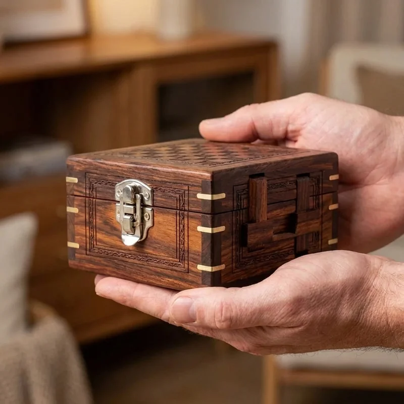 Rosewood Chess Puzzle Box — Expert Handcrafted Secret Compartment - 4