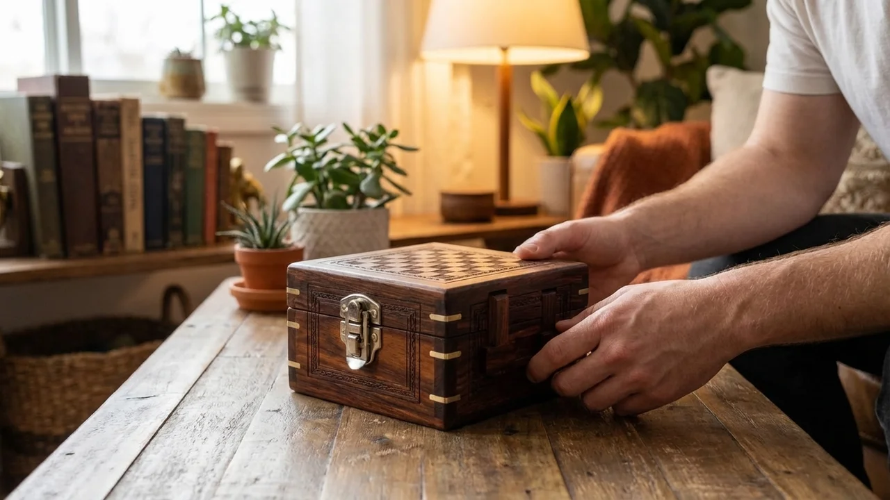 Rosewood Chess Puzzle Box — Expert Handcrafted Secret Compartment - 5