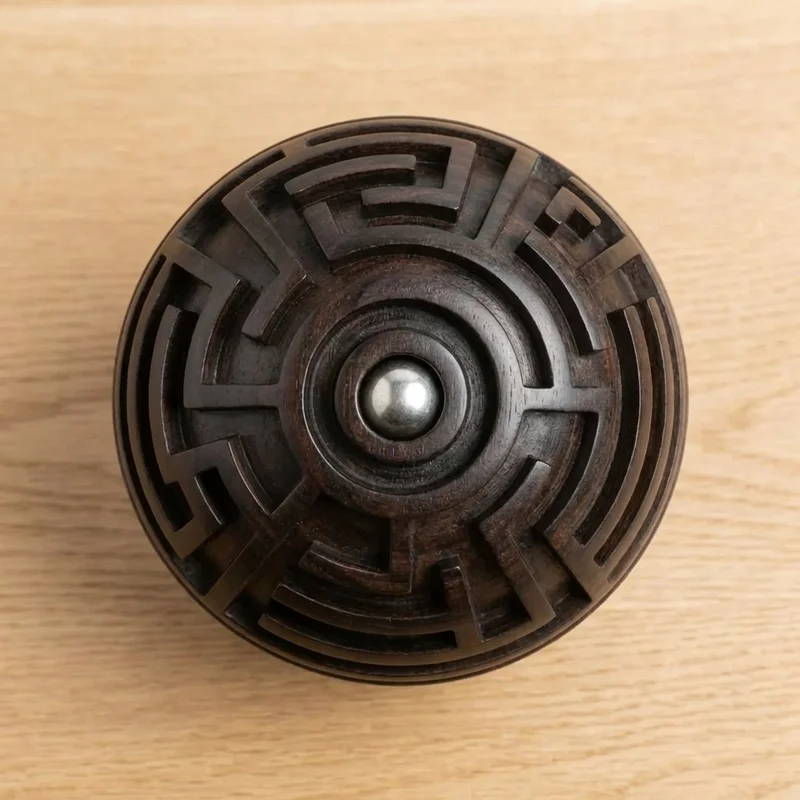 Ebony Labyrinth Sphere — Hard Precision-Turned Ball Maze - 2