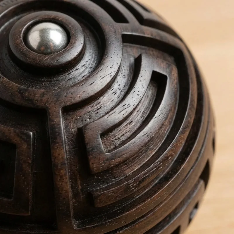 Ebony Labyrinth Sphere — Hard Precision-Turned Ball Maze - 3