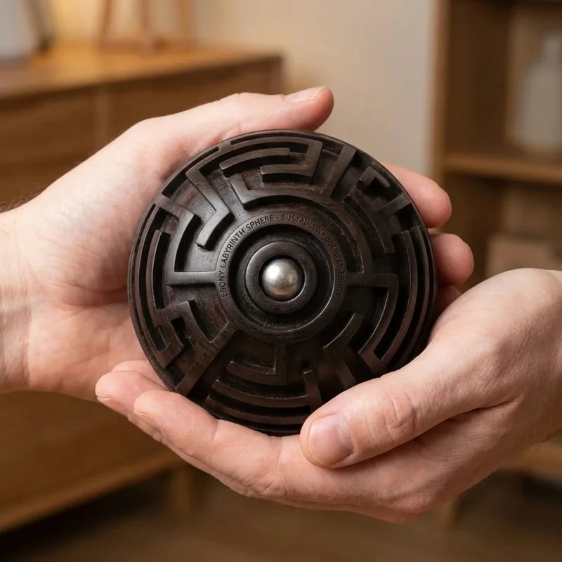 Ebony Labyrinth Sphere — Hard Precision-Turned Ball Maze - 4