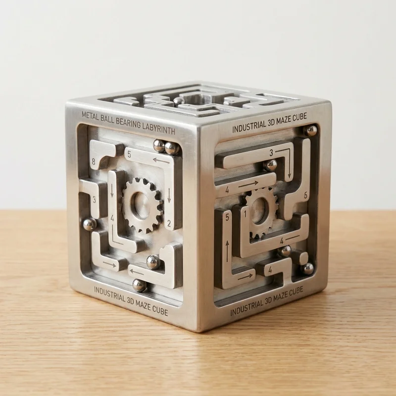 Metal Ball Bearing Labyrinth — Industrial 3D Maze Cube - 1