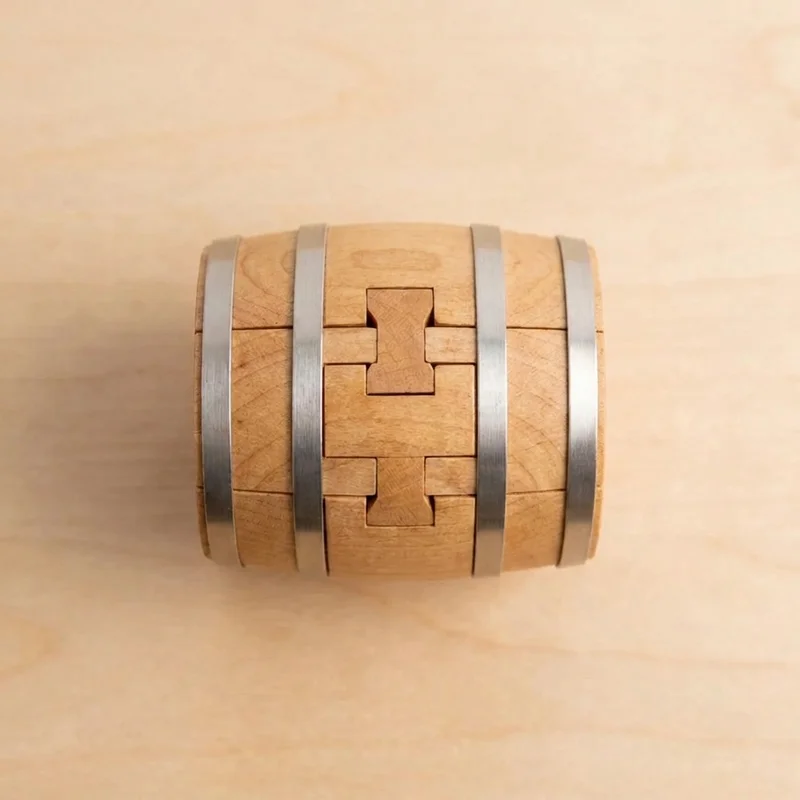 Mini Wooden Barrel Puzzle — Compact Interlocking Challenge - 2