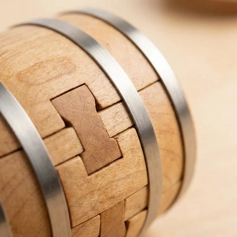 Mini Wooden Barrel Puzzle — Compact Interlocking Challenge - 3