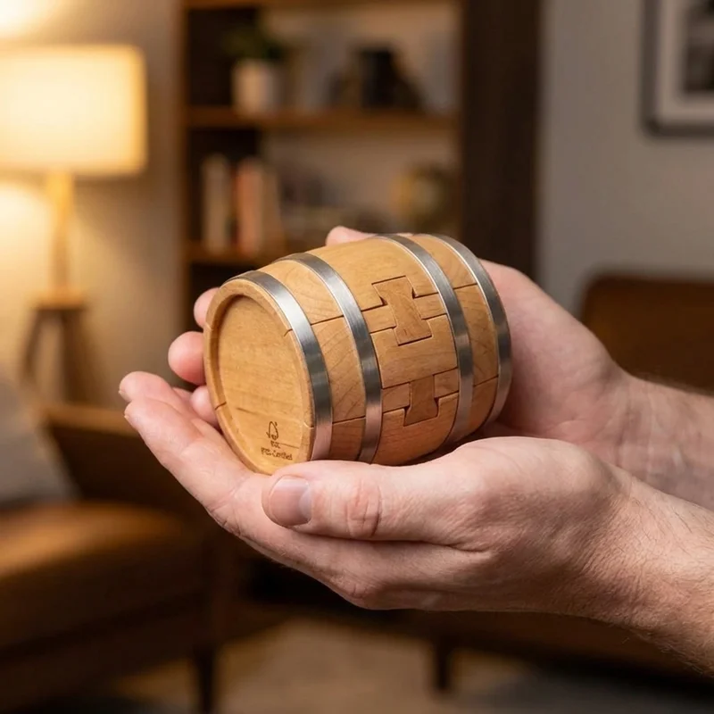 Mini Wooden Barrel Puzzle — Compact Interlocking Challenge - 4