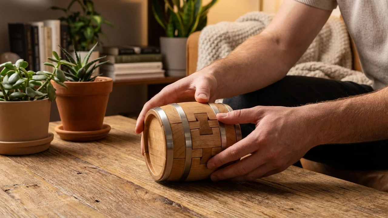 Mini Wooden Barrel Puzzle — Compact Interlocking Challenge - 5