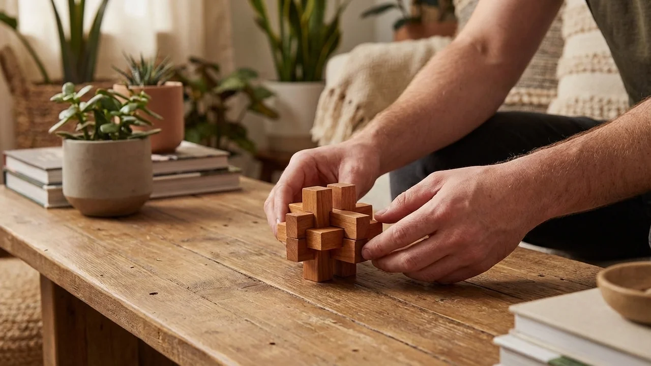 Mini Wooden Cross Knot — Pocket Burr Puzzle in Cherry Wood - 5
