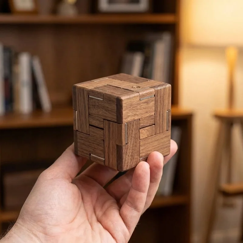 Mini Wooden Cube Cage — Tiny Sustainable Puzzle Box - 4