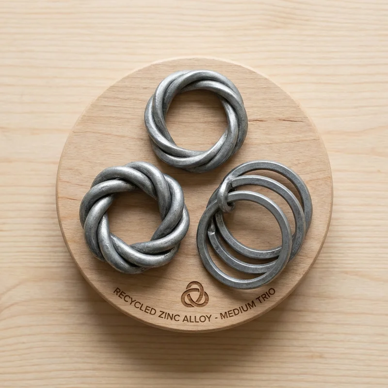 Cast Metal Puzzle Gift Set — Medium Trio of Ring Challenges - 1