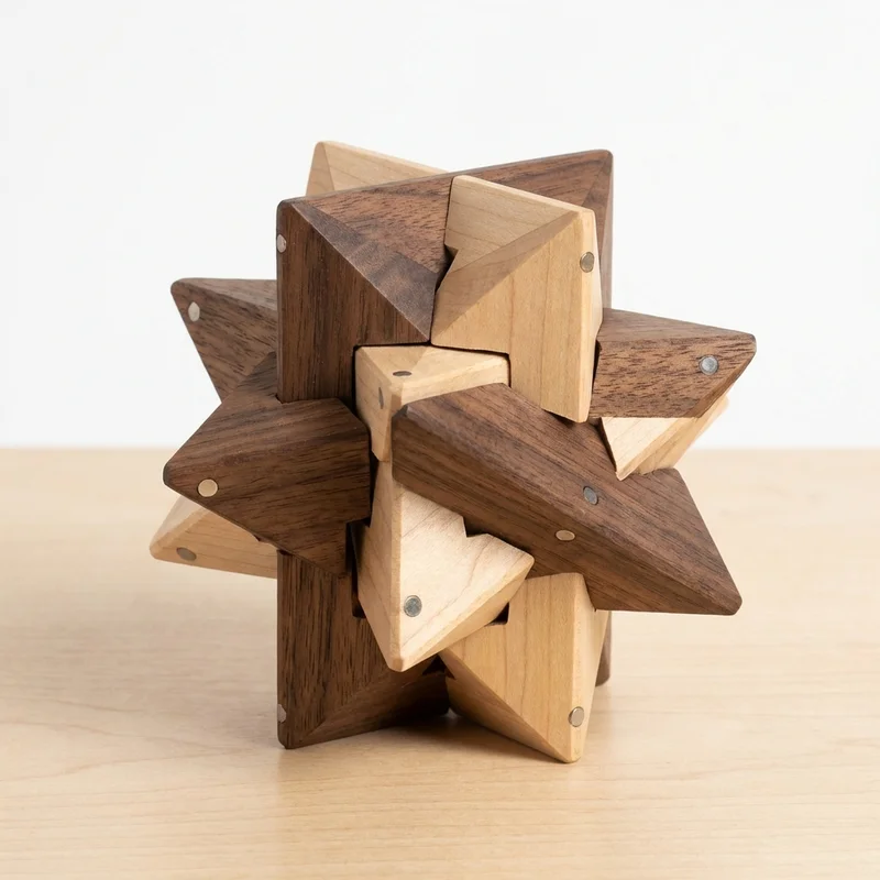 Hardwood Geometric Puzzle — Medium 12-Point Star - 1