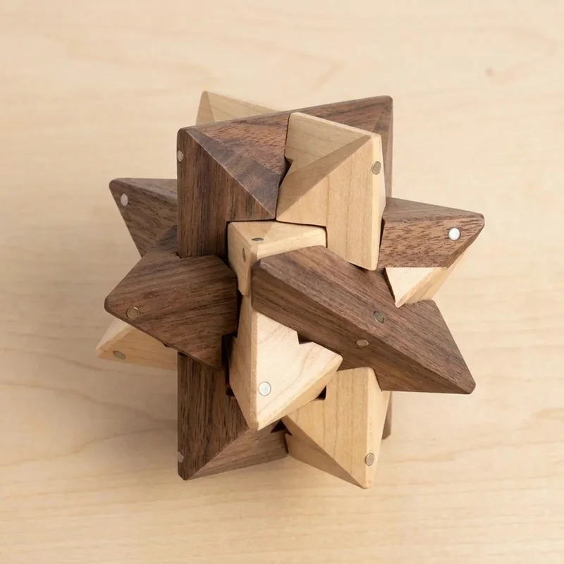 Hardwood Geometric Puzzle — Medium 12-Point Star - 2