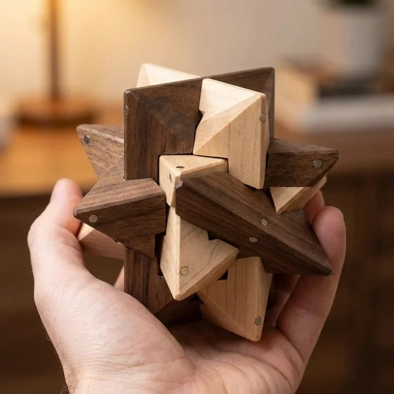 Hardwood Geometric Puzzle — Medium 12-Point Star - 4
