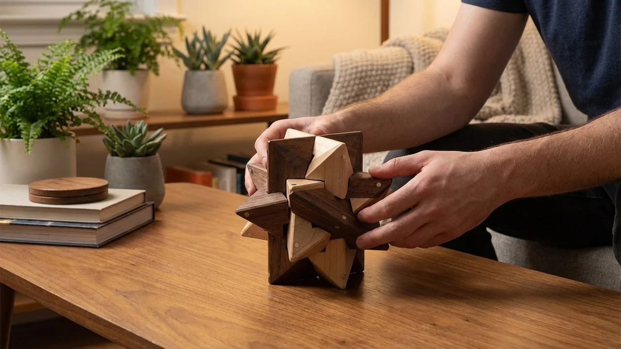 Hardwood Geometric Puzzle — Medium 12-Point Star - 5