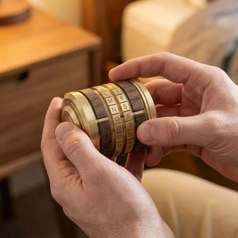 Brass & Wood Cryptex Puzzle — Expert Code-Breaking Lock - 4