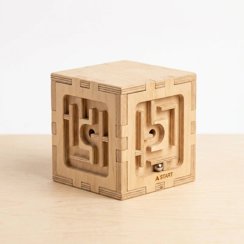 Wooden Labyrinth Cube — Medium 3D Maze for Young Solvers - 1