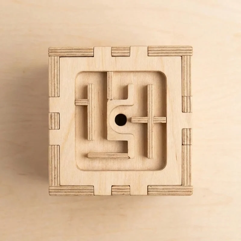 Wooden Labyrinth Cube — Medium 3D Maze for Young Solvers - 2