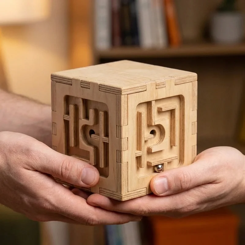 Wooden Labyrinth Cube — Medium 3D Maze for Young Solvers - 4