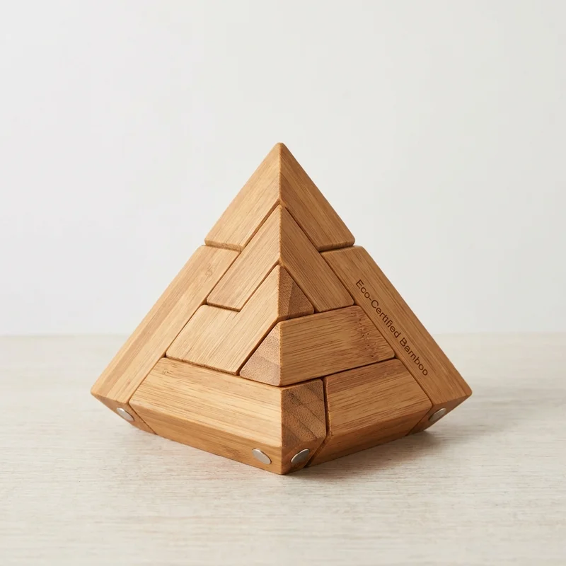 Eco-Friendly Bamboo Pyramid — Hard 6-Piece Stacking Puzzle - 1